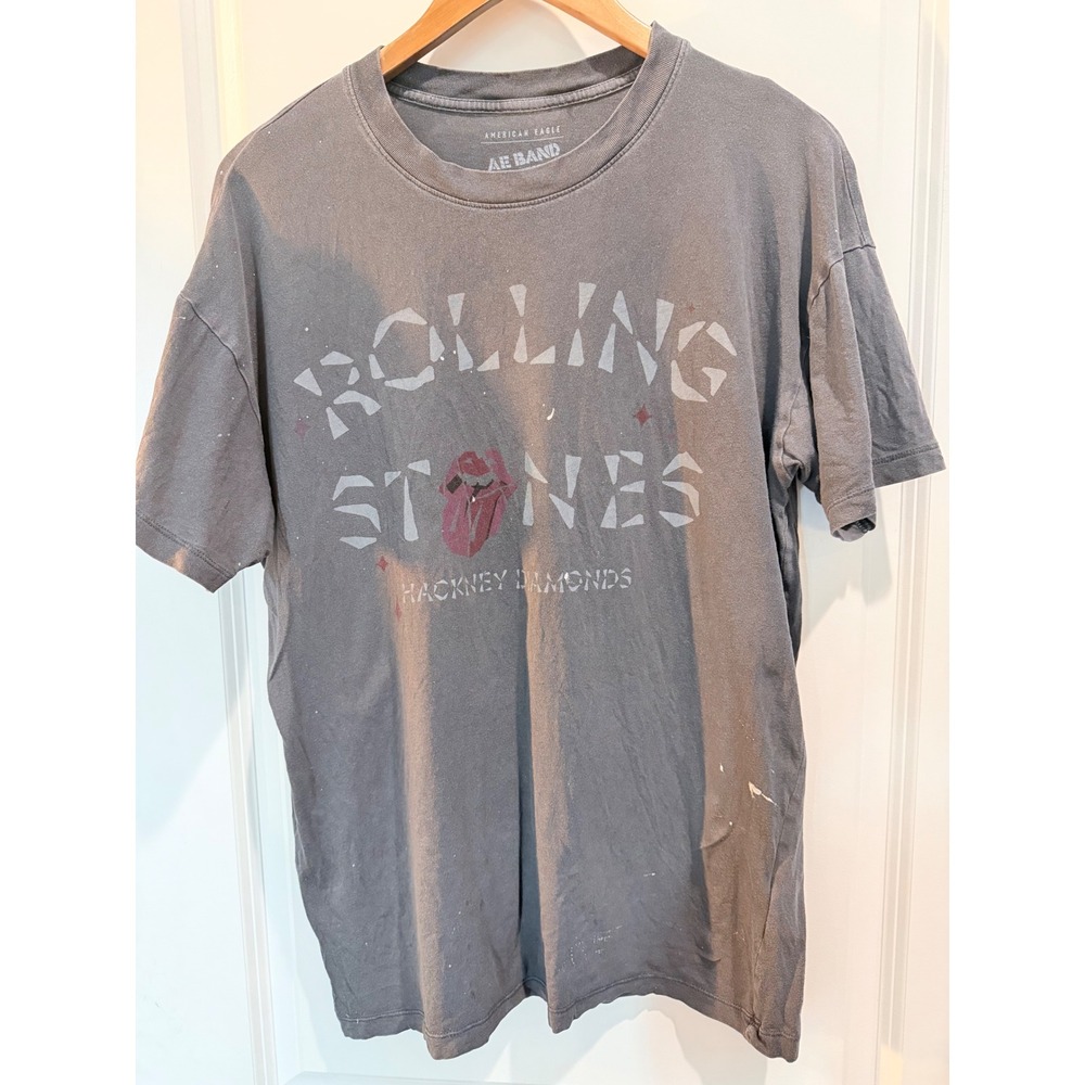 American Eagle Rolling Stones Hackney Diamonds Band Tee Gray XS/S Paint Splatter